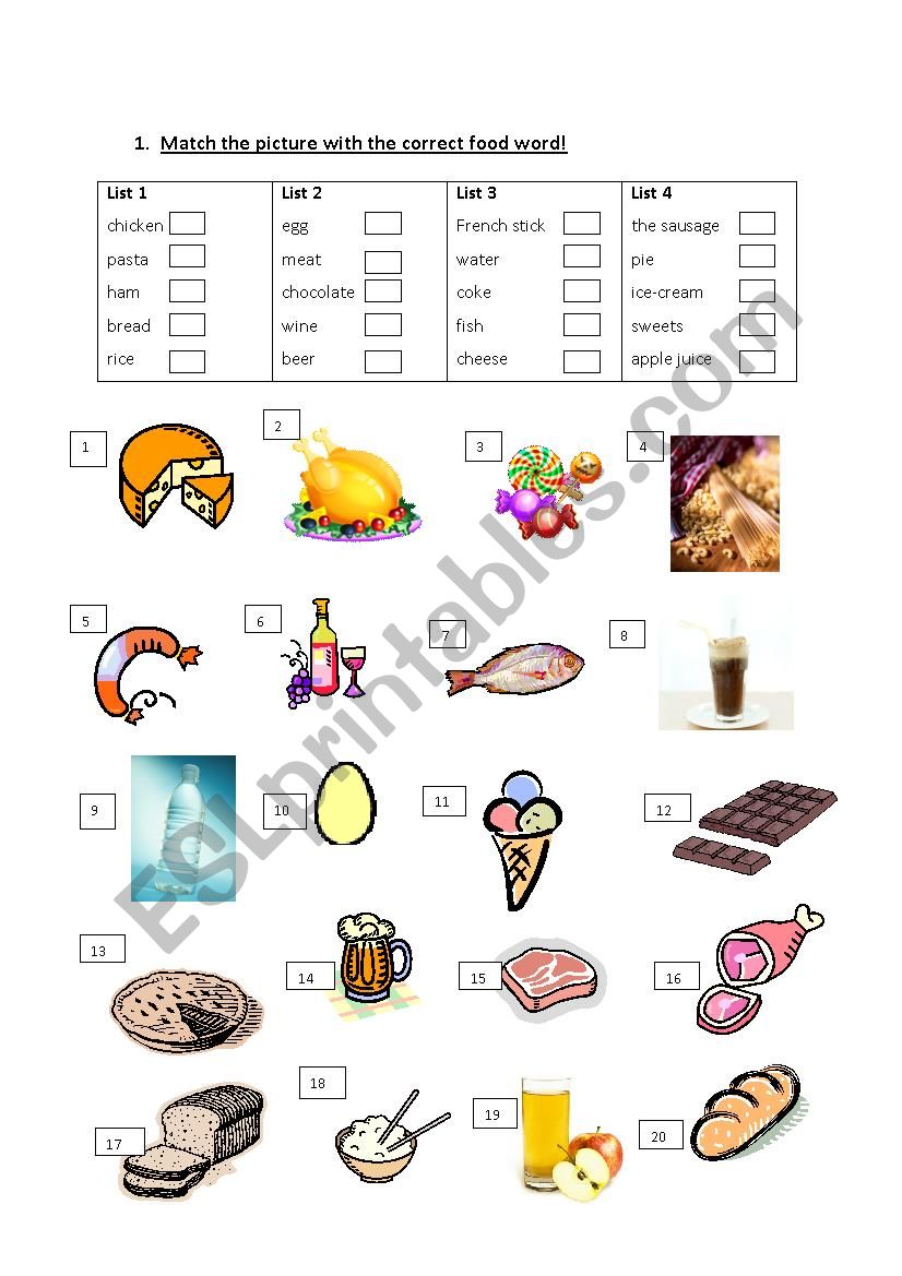 Food Exercise of vocabulary worksheet