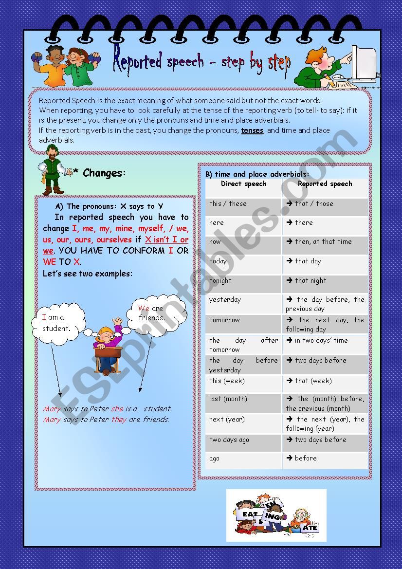 reported speech  worksheet