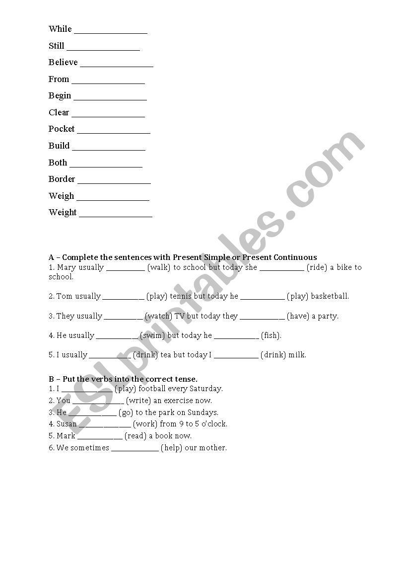 Present Simple and Present Continuous II