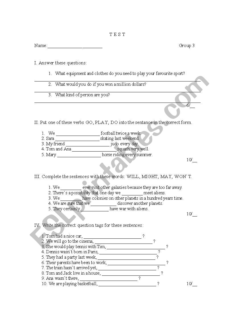 test worksheet
