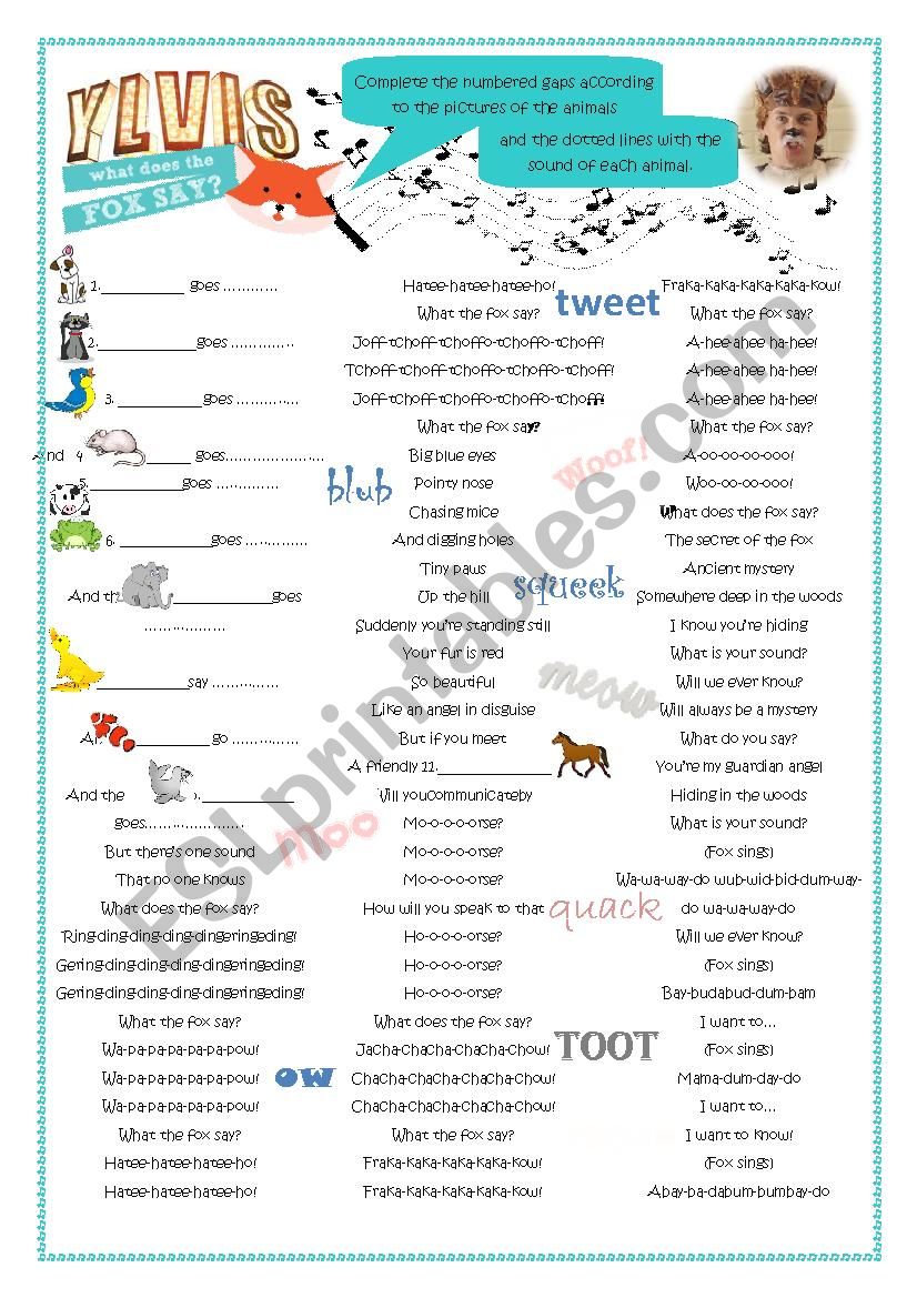 Song ´What does the fox say?´ worksheet