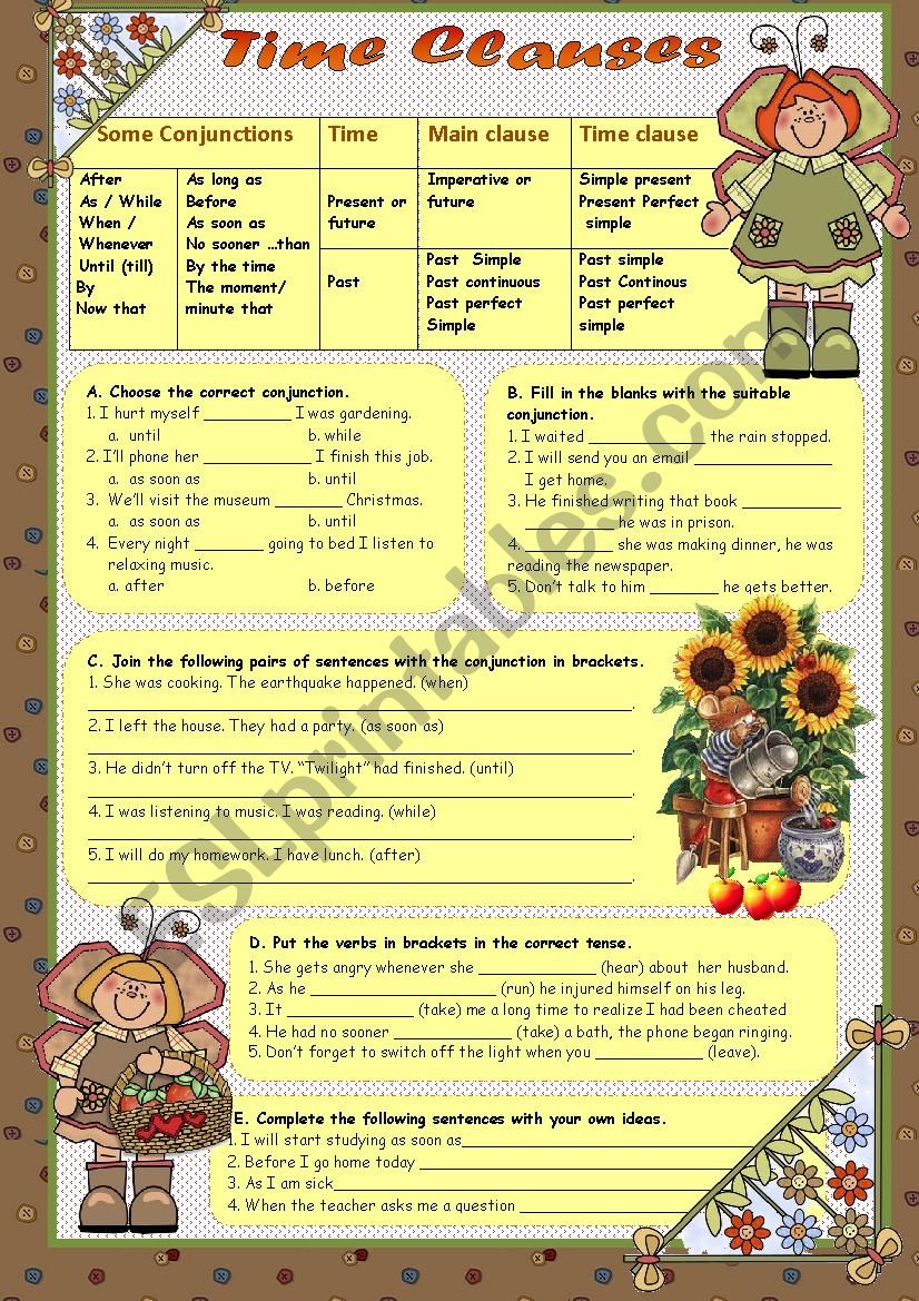 TIME CLAUSES worksheet