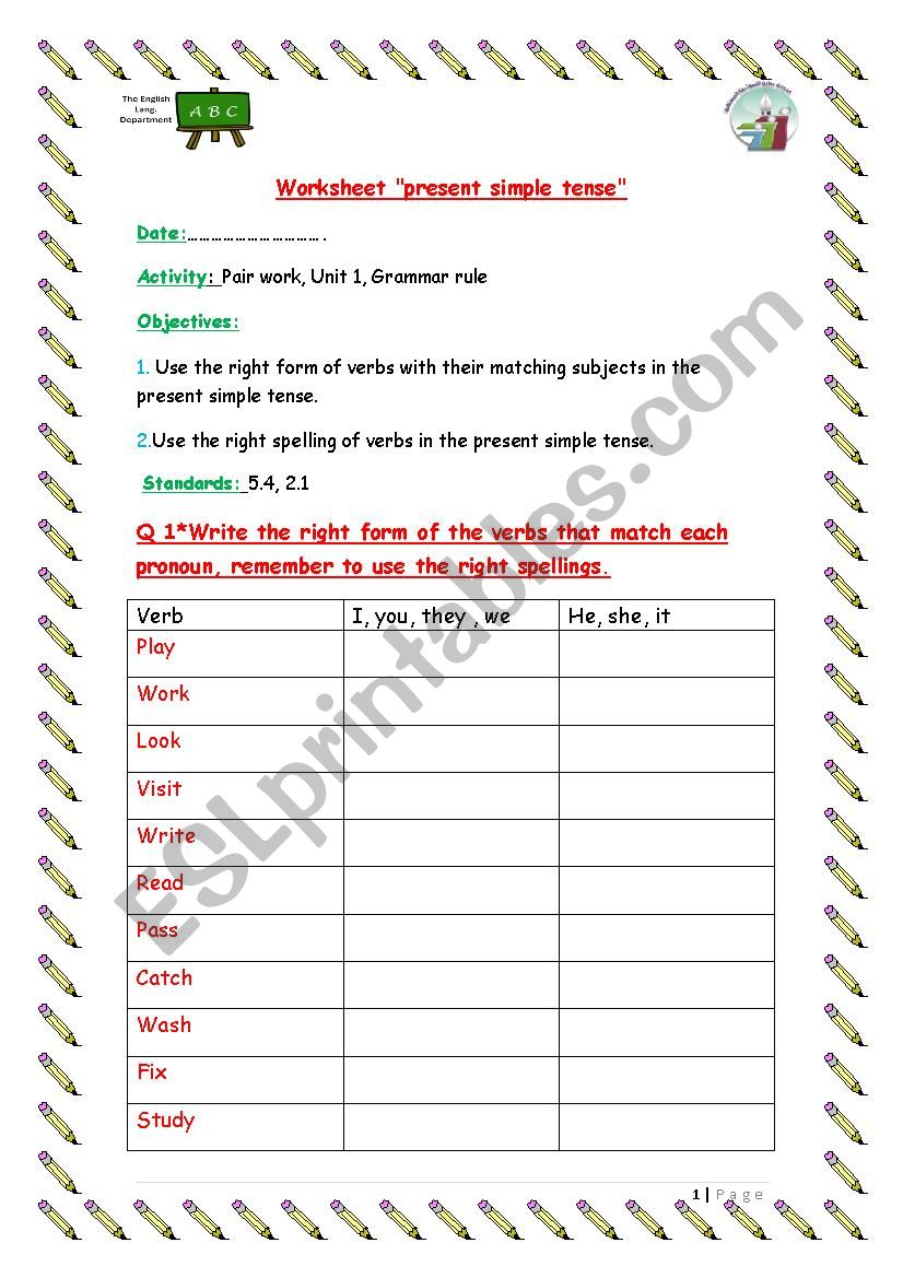 Present simple worksheet worksheet