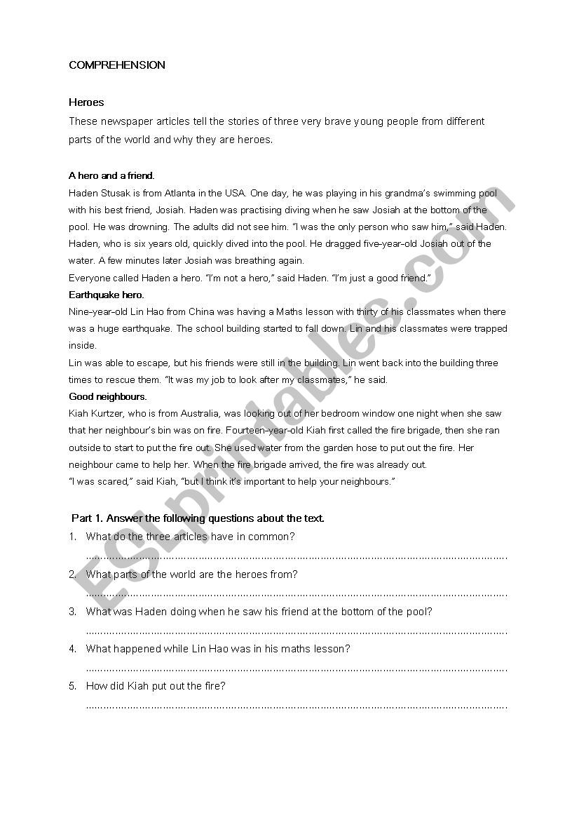 My Hero worksheet