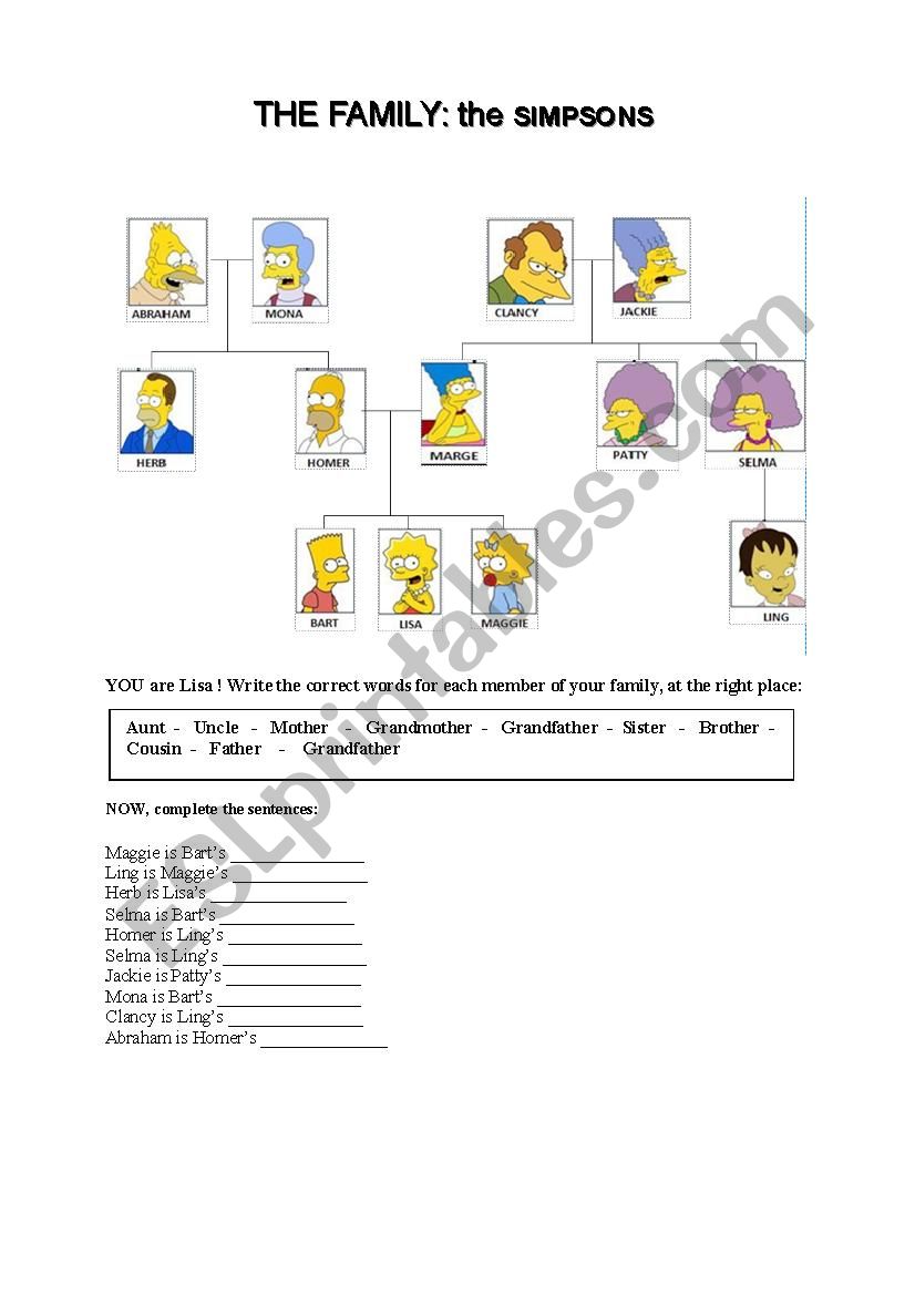 Family Names: the Simpsons worksheet