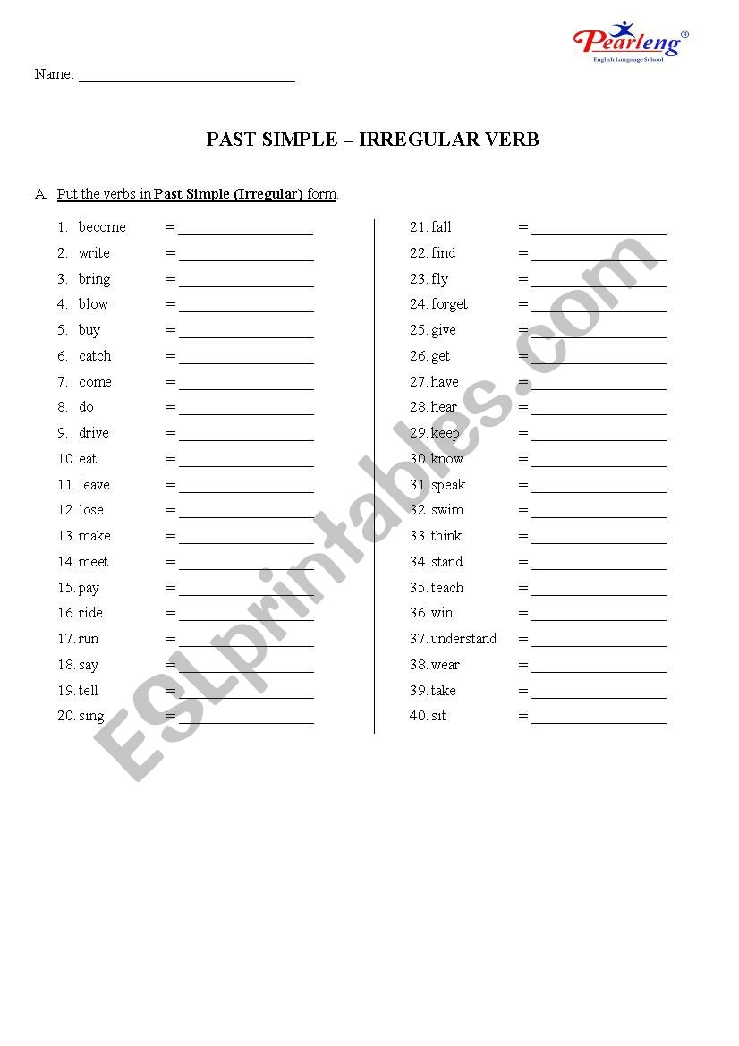 Past Simple Irregular Verb  worksheet