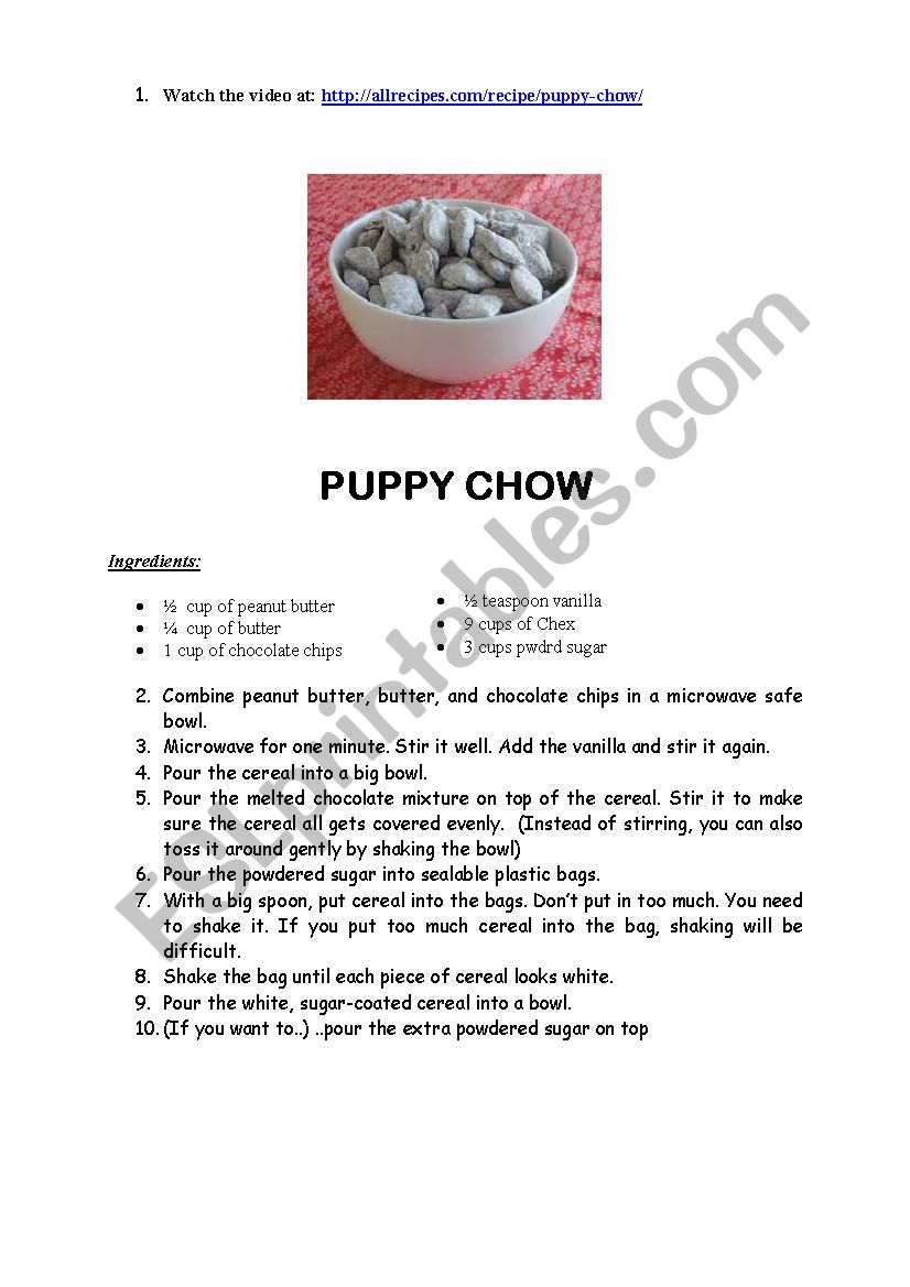 Puppy Chow - Classroom Cooking (with Fill-in-the-Blank)