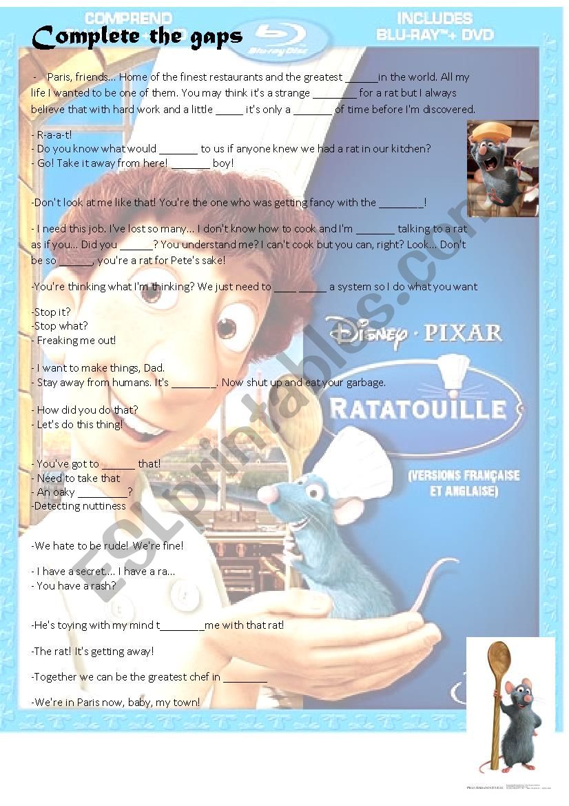 Ratatouille Movie Worksheet