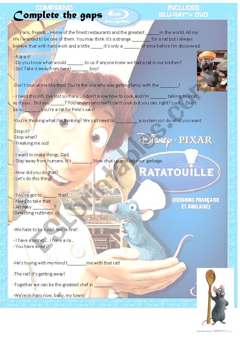 Ratatouille trailer worksheet