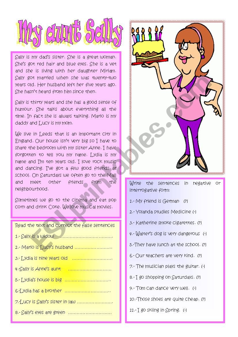 My aunt Sally worksheet