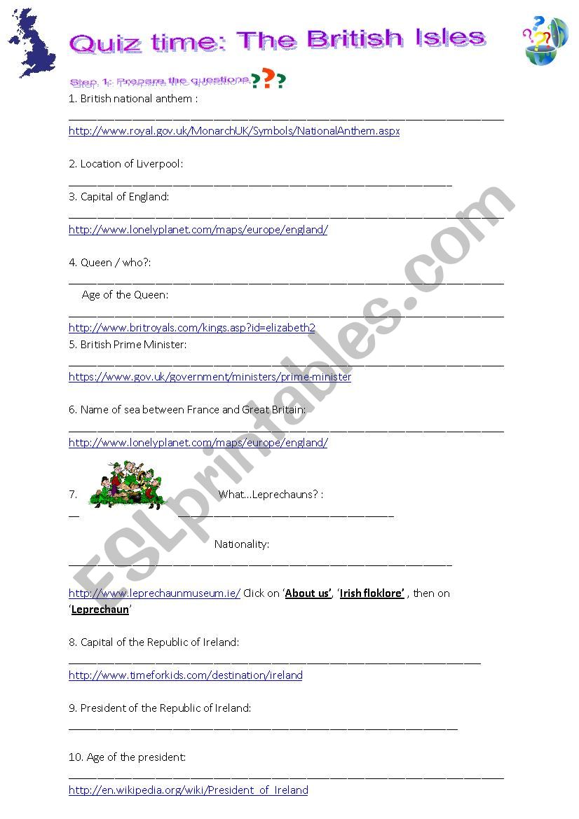 Webquest: The British Isles worksheet