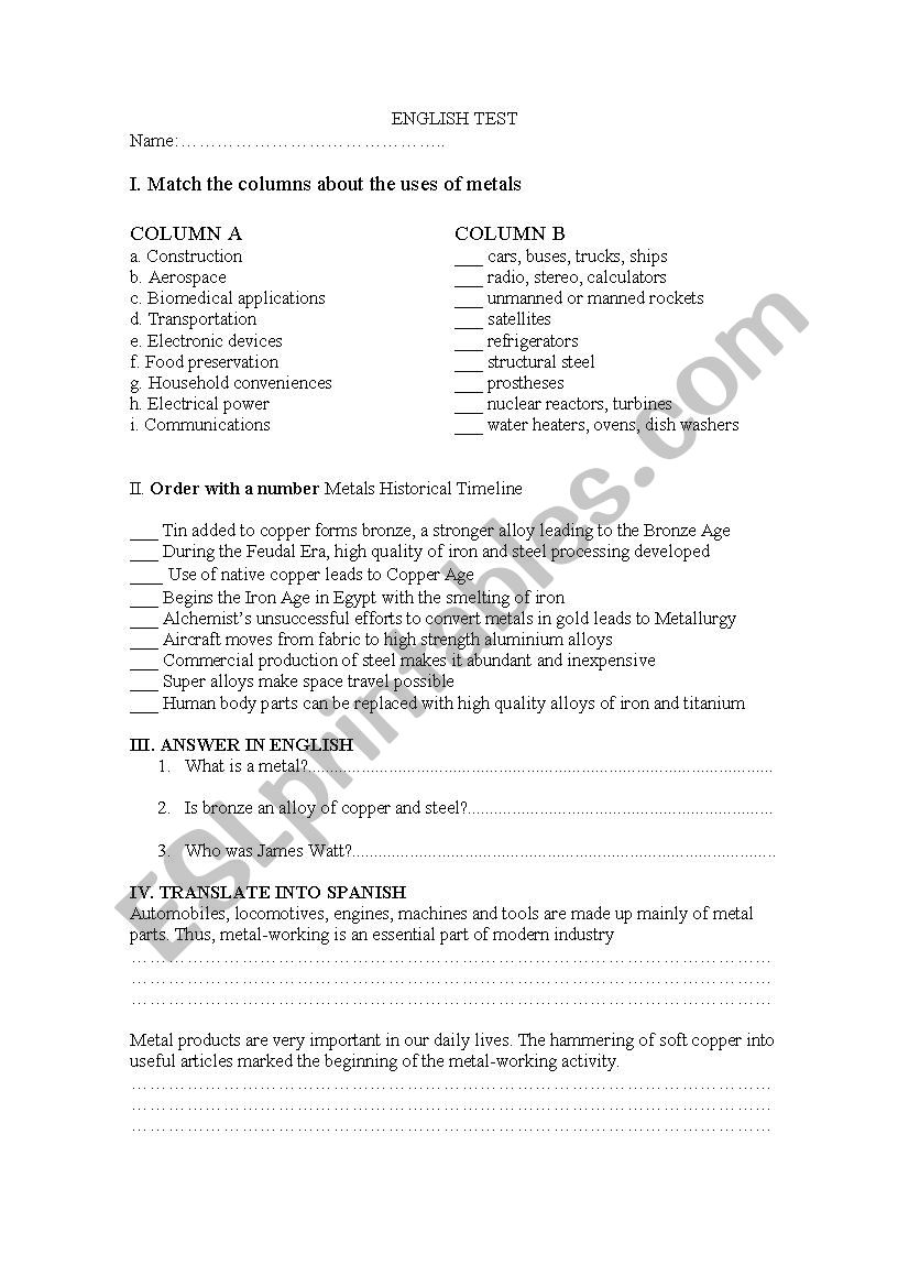 Uses of Metals and Timeline of Metals