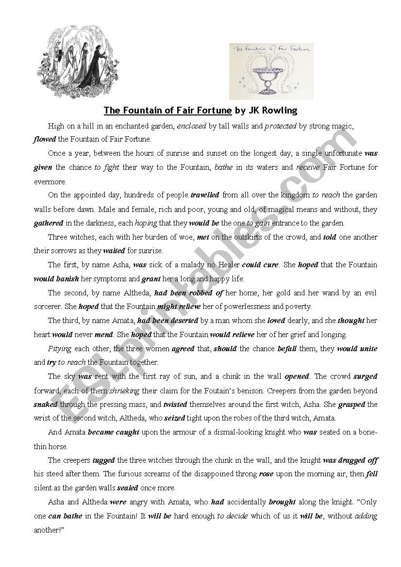 FOUNTAIN OF FAIR FORTUNE by JK Rowling Vocab exercise with Answers