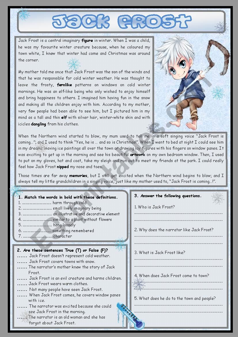 JACK FROST - READING COMPREHENSION