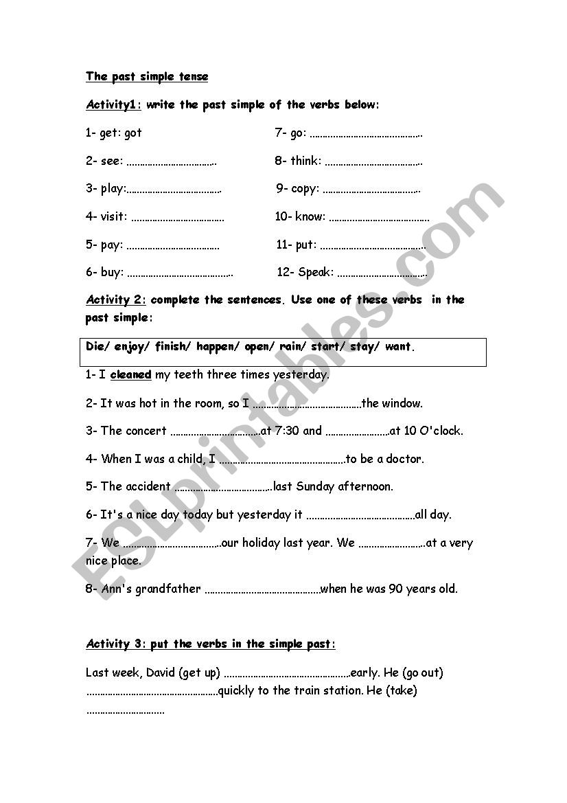 The past simple tense worksheet