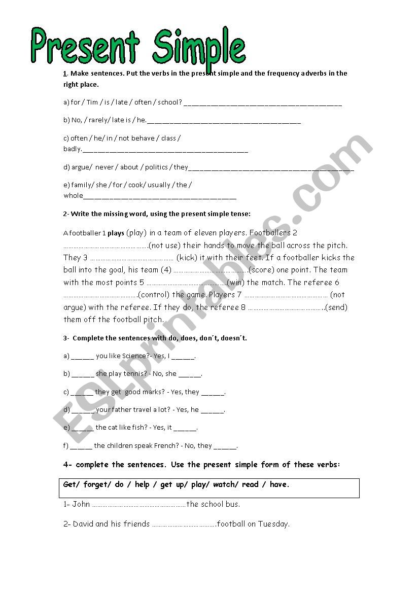 The present simple tense worksheet