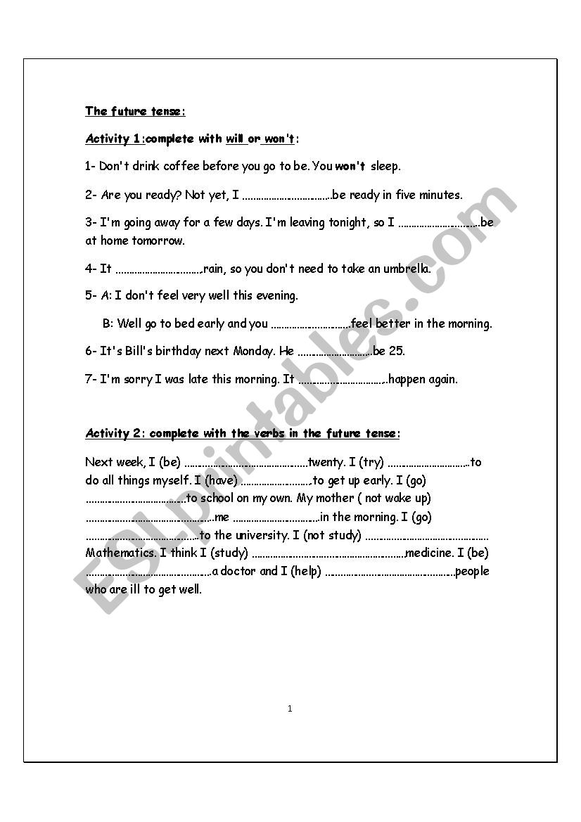 The Future simple tense worksheet