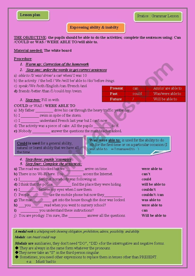 Ability & Inabillity worksheet