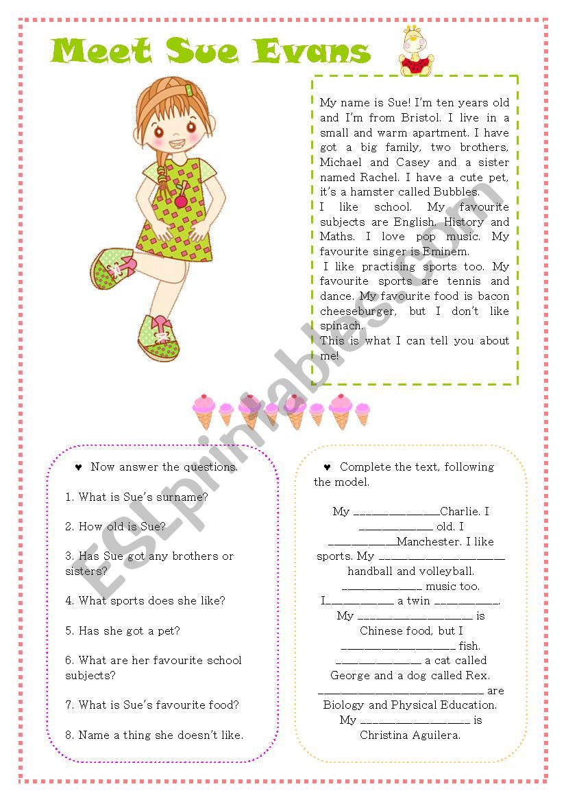 Meet Sue Evans worksheet