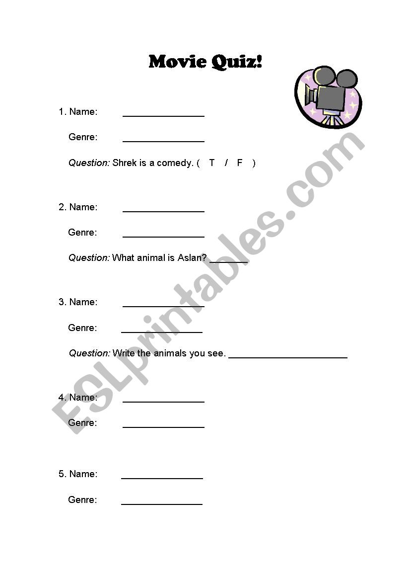 Movie Quiz and Word search worksheet