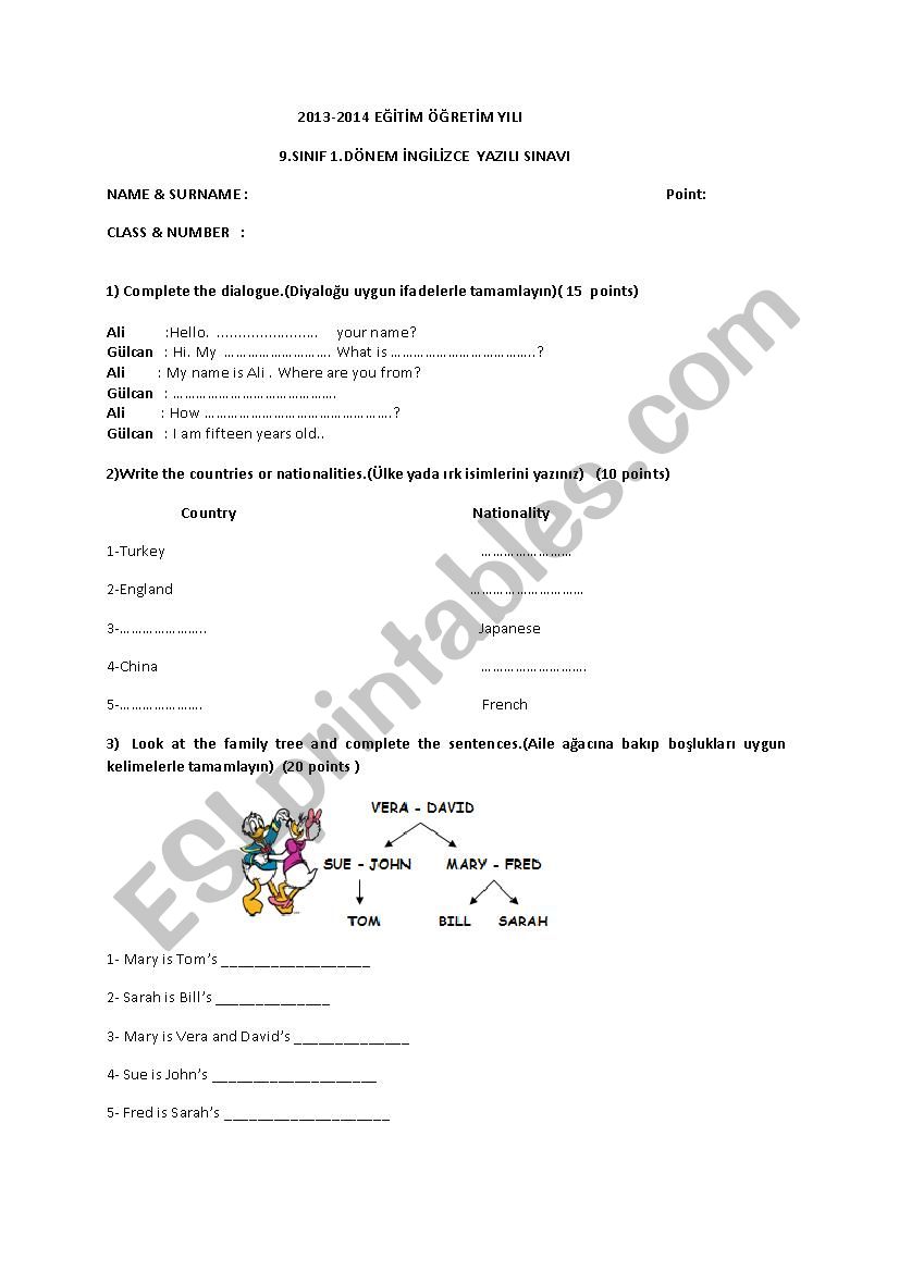 9th grade english exam worksheet