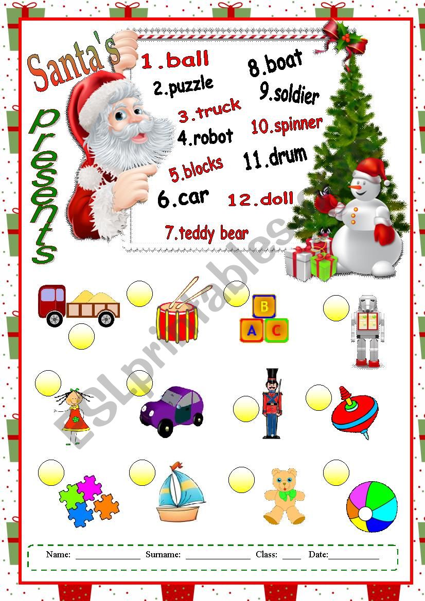 Santas presents worksheet