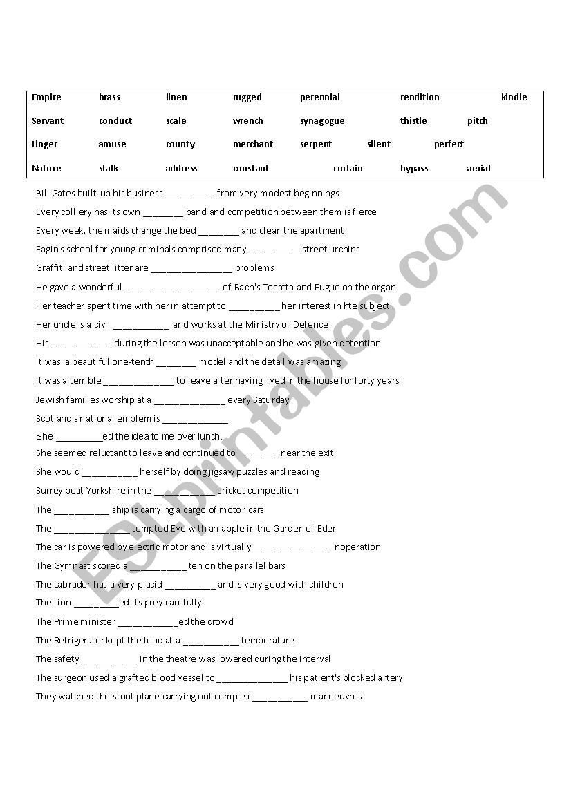 Cloze Test -2 worksheet