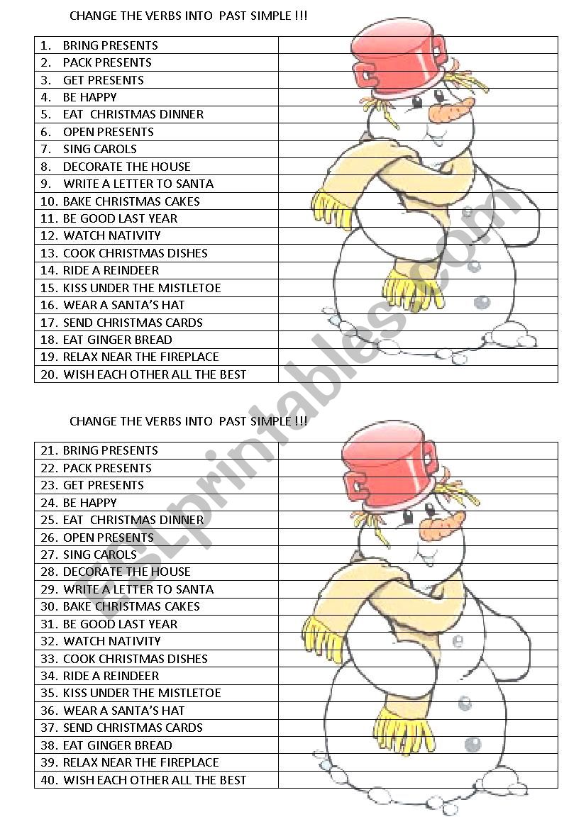 regular and irregular verbs for CHRISTMAS