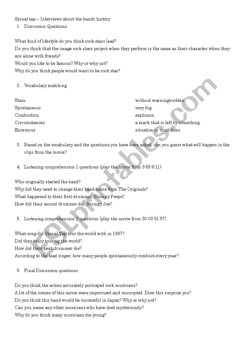 This is Spinal Tap listening comprehension movie lesson