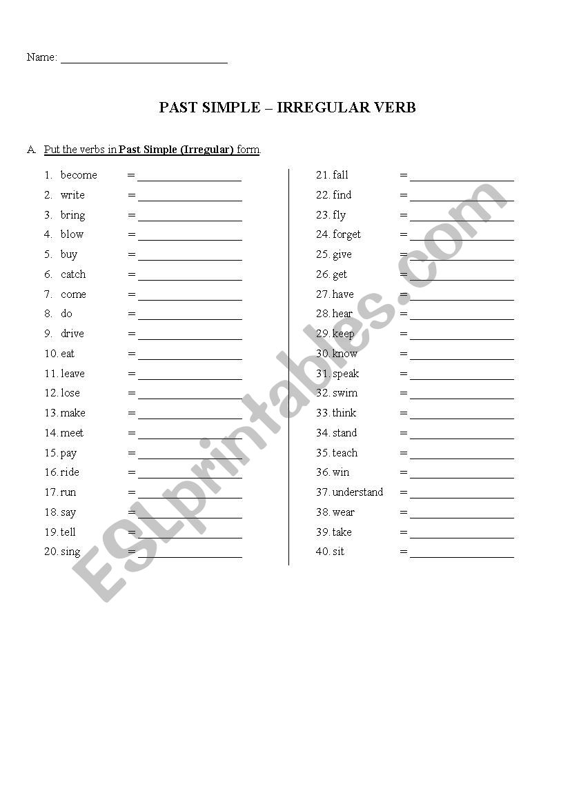 Irregular Verb worksheet