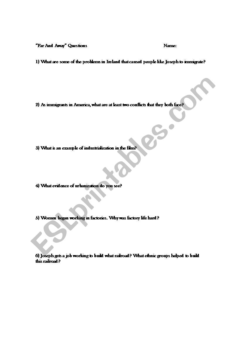 Far And Away Movie Theme Questions