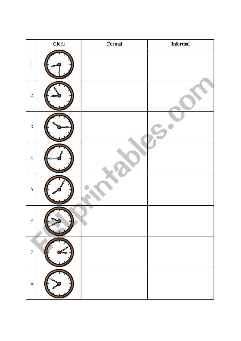 Clock Exercise worksheet