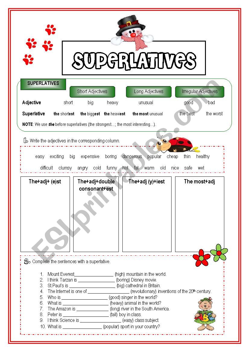 Superlative worksheet