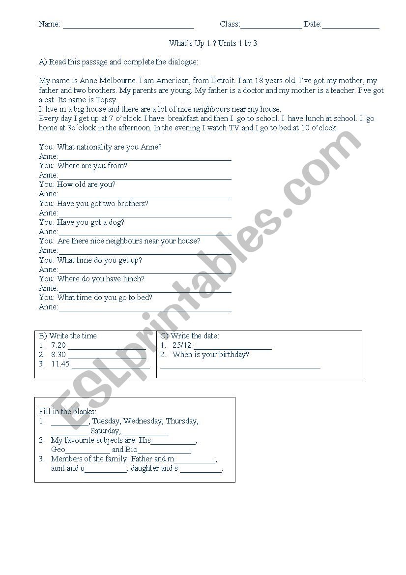 Verb to be and vocabulary worksheet