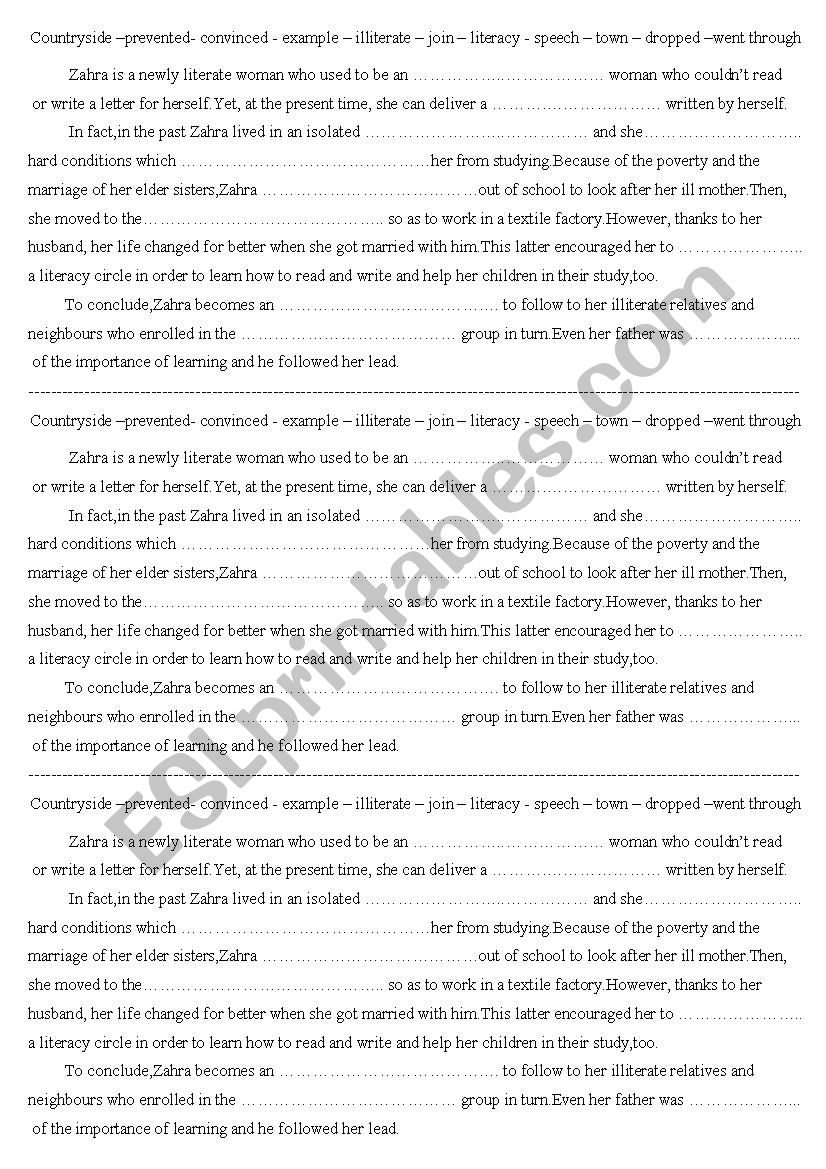 The Newly Literate Woman worksheet