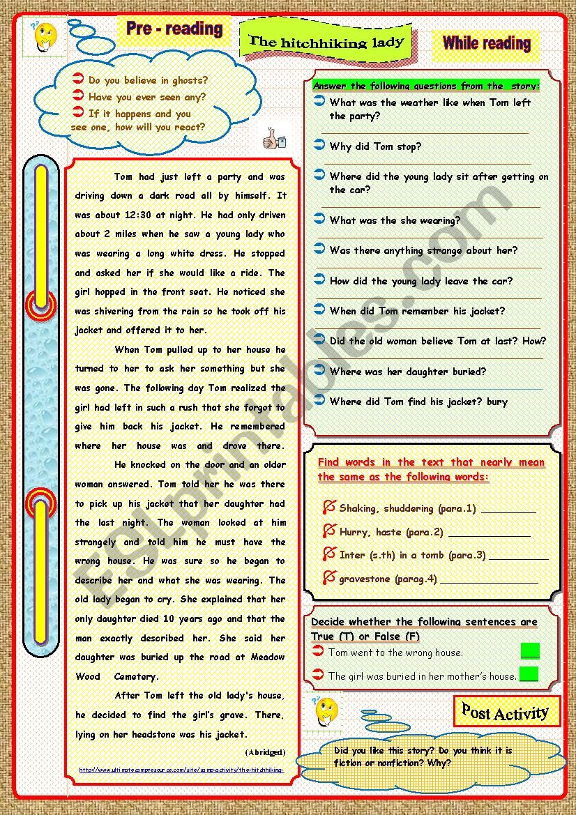 The hitchhiking Lady worksheet