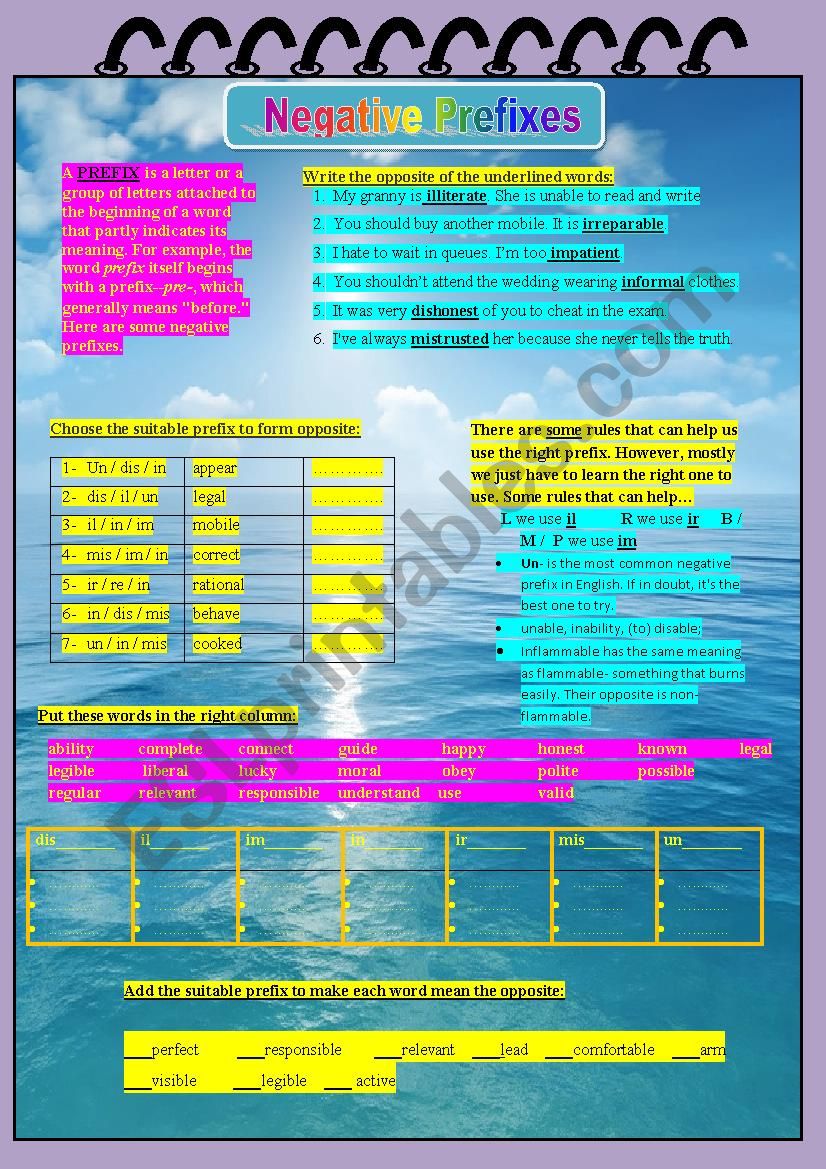 Negative Prefixes worksheet