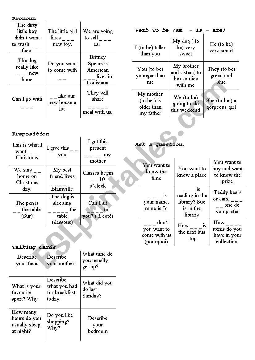 Tic Tac Toe Revision Game worksheet