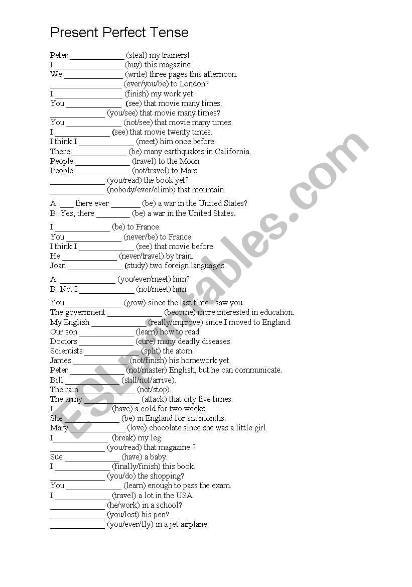  Small test from PRESENT PERFECT TENSE 2