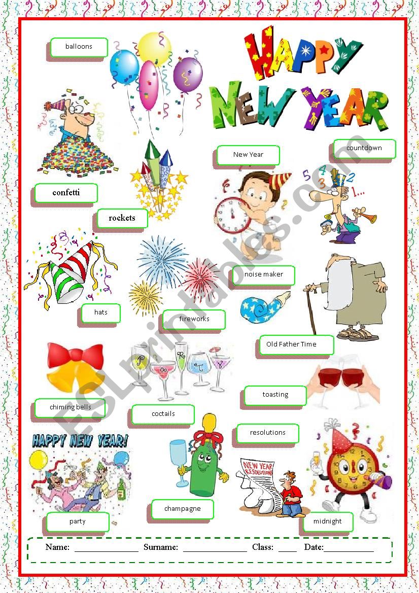 Happy New Year vocabulary worksheet