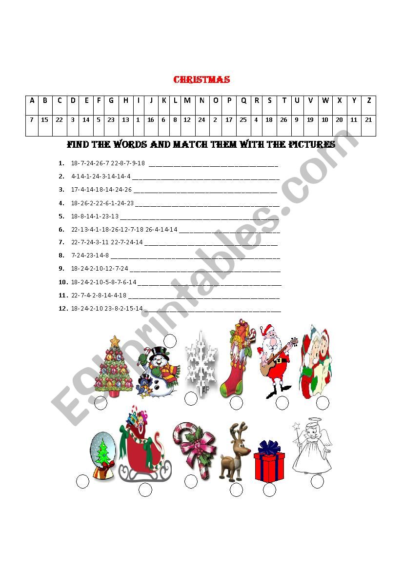 Christmas - find the words worksheet