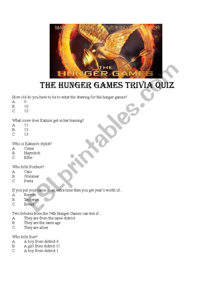 The Hunger Games Trivia Quiz worksheet