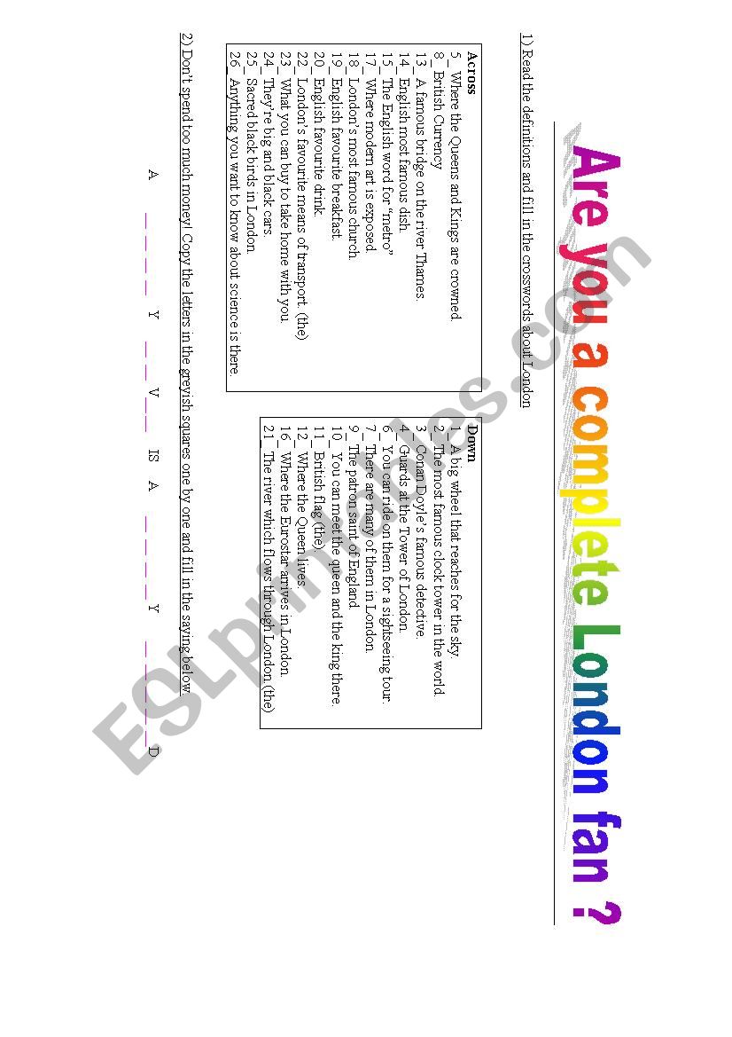 London Crosswords (part 1) worksheet