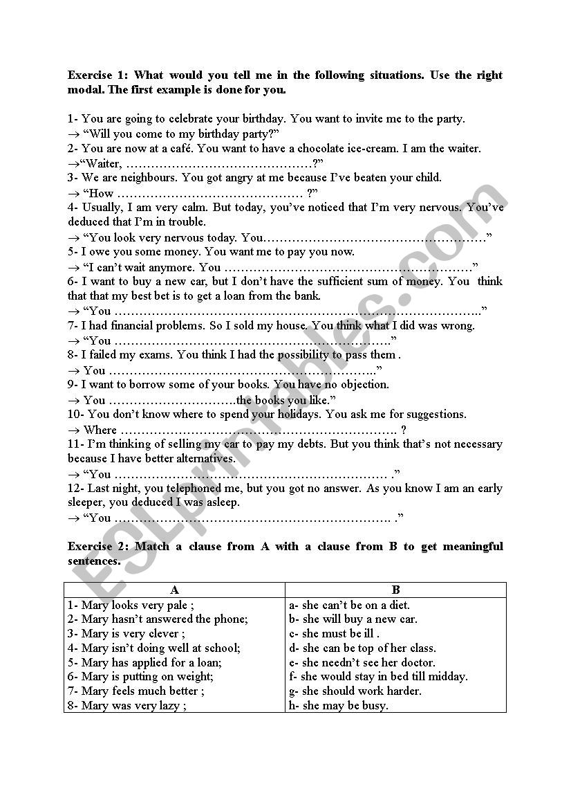 Modals Practice worksheet