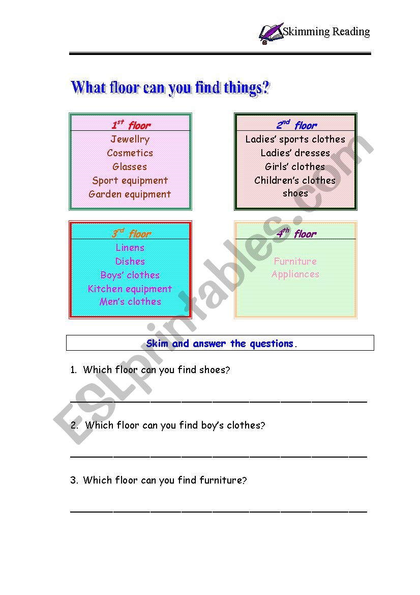 skimming Reading worksheet