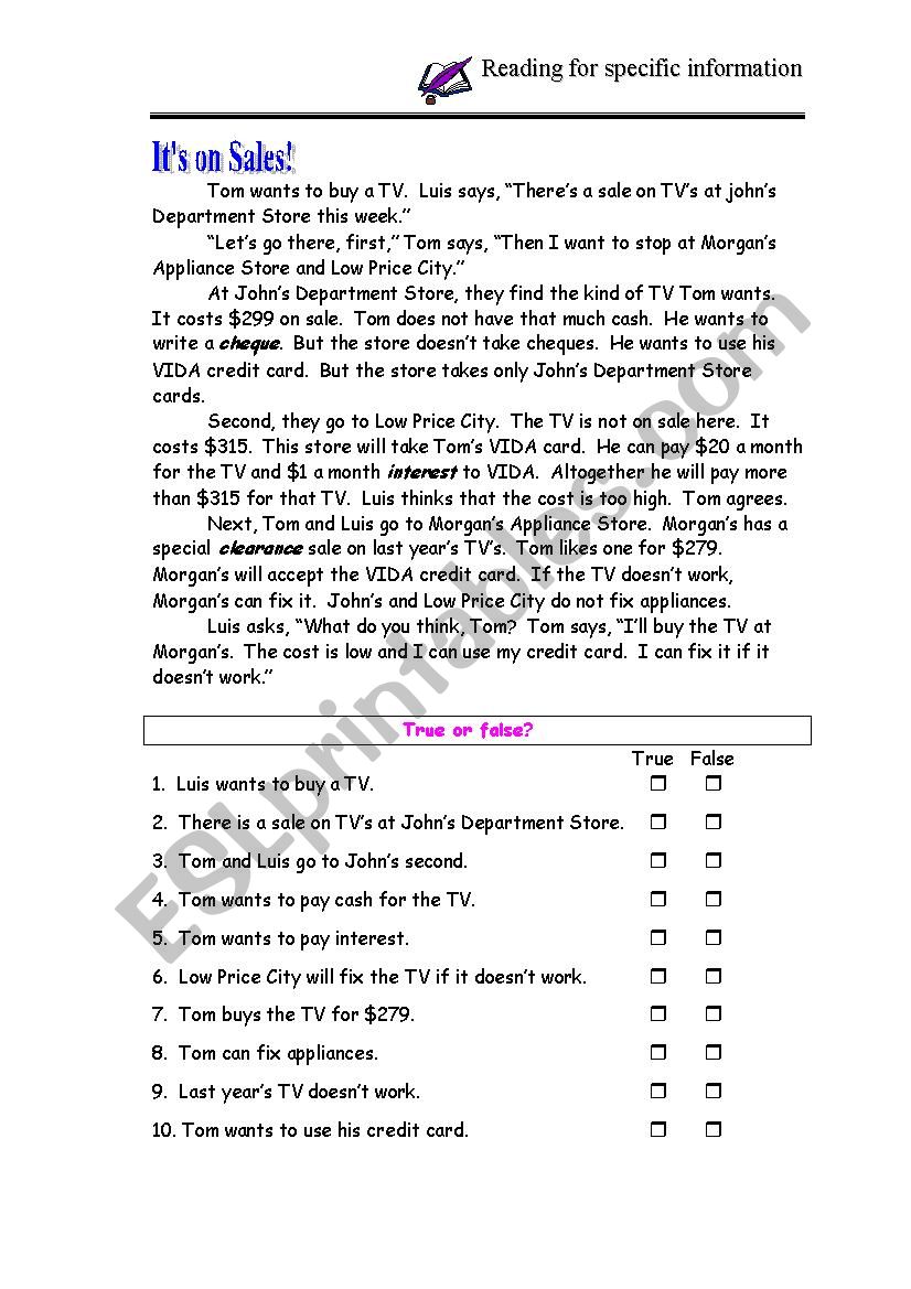 Reading for specific information