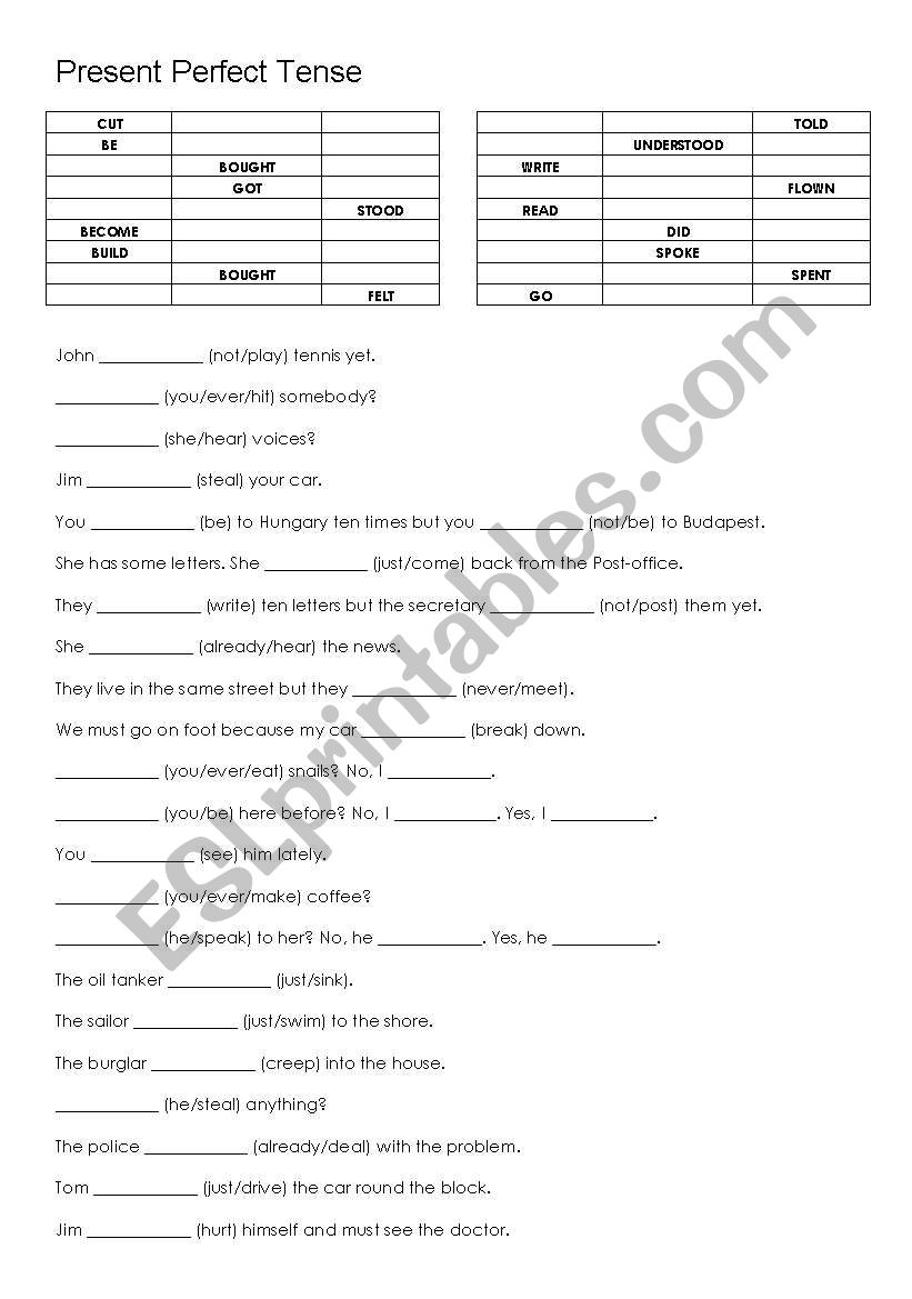  Small test from PRESENT PERFECT TENSE 3 + irregular verbs