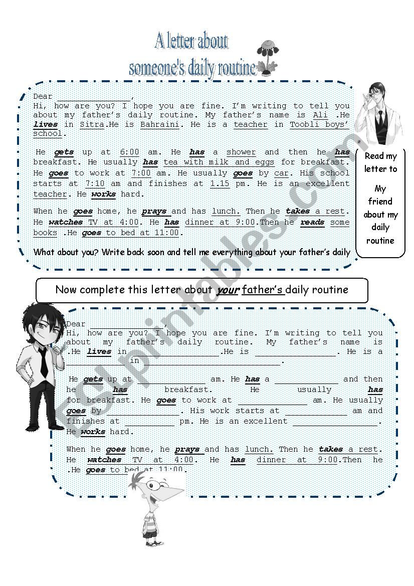 writing about fatherÂ´s daily routine