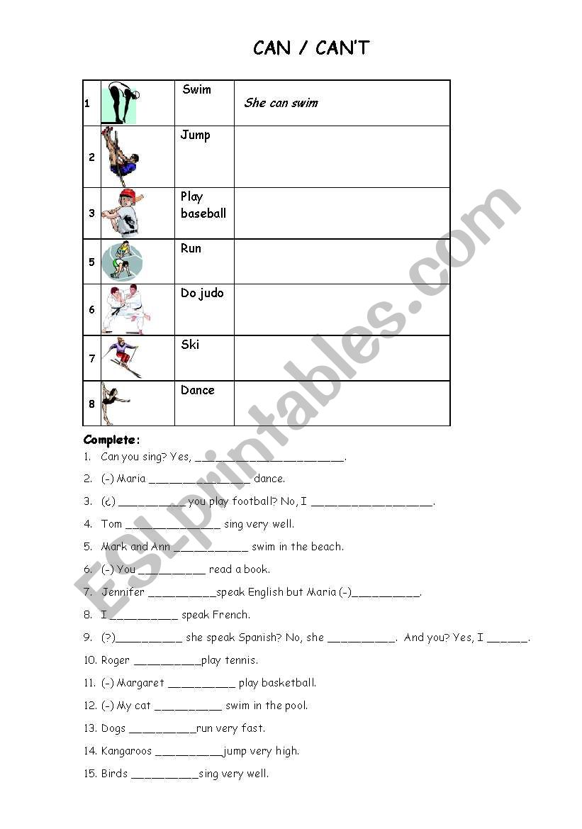 Can and Cant worksheet