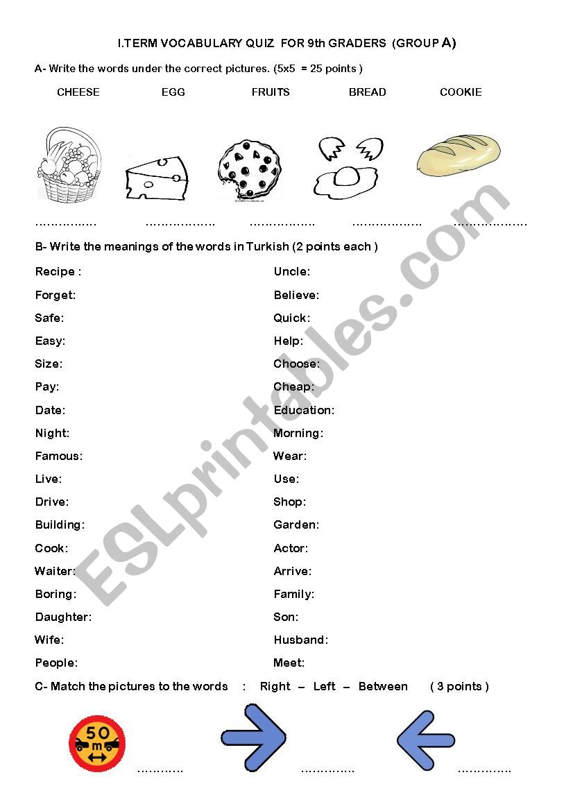 Vocabulary Quiz worksheet